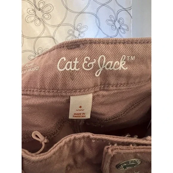 Girls Mid-rise Pink Button Flare Fly Jeans- Cat & Jack Size 4 - Picture 4 of 4